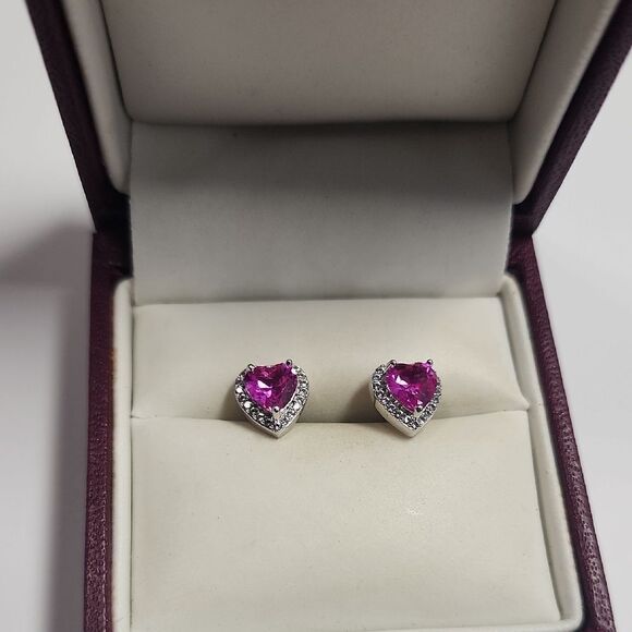 Heart-Shaped Ruby Gemstone and Sterling Silver 925 Earrings PAJ - Picture 1 of 4